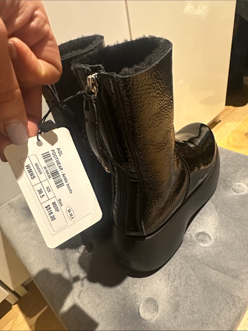 AGL Black Patent Leather Platform Ankle Booties